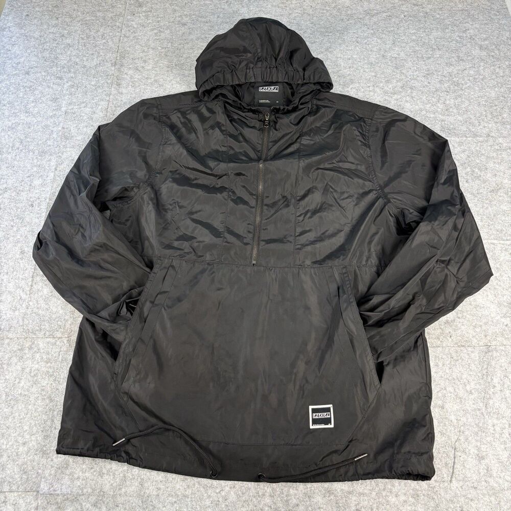 Ezekiel Black Hooded 1/2 Half Zip Anorak Windbreaker Jacket Mens XL Skate